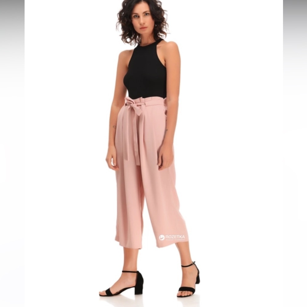 Zara Pink Cropped Relaxed Fit Crepe  Pants Women Size L US